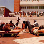 Students go “on strike” to oppose campus administration in the late 1970s.