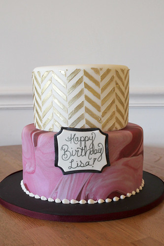 Gold Stencil and Fuchsia Marbling Cake