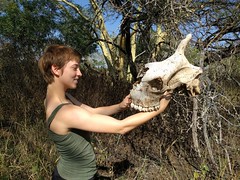 Umkhumbi intern Tyla Barnwell with giraffe skull