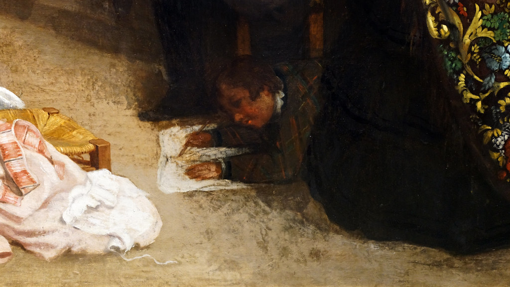 Courbet, The Studio, detail with boy drawing