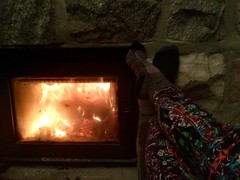 Warm feet by morning fire