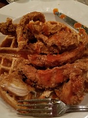 3-10-2018: Hot sauce makes chicken and waffles even better. Boston, MA