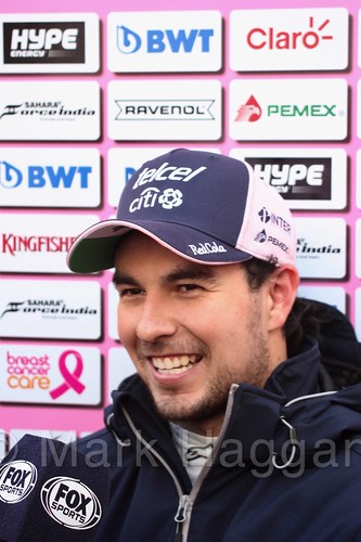 Sergio Perez is interviewed during Formula One Winter Testing 2018