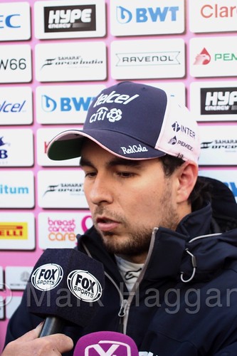 Sergio Perez is interviewed during Formula One Winter Testing 2018