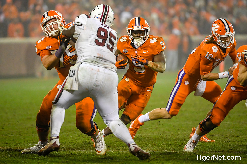 Clemson Football Photo of Mitch Hyatt and Travis Etienne and South Carolina